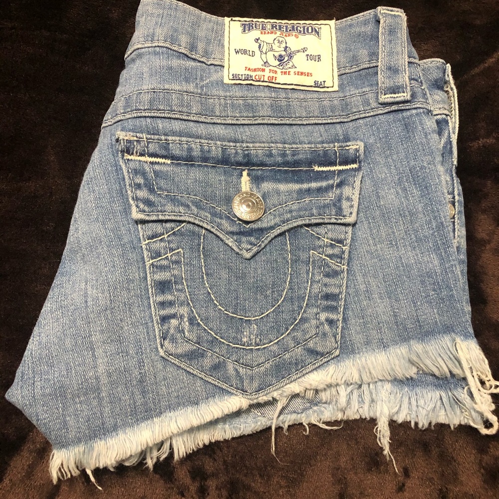 True Religion cut off shorts.